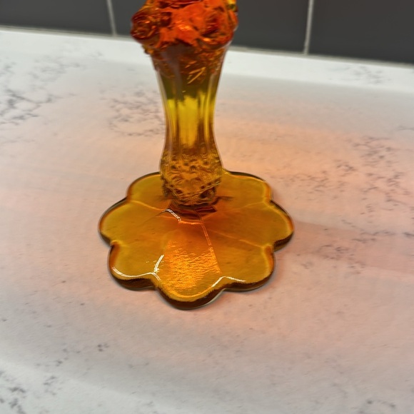 Vintage Fenton Amberina Cabbage Rose Pedestal Compote Candy Dish GLOWS - Picture 4 of 10